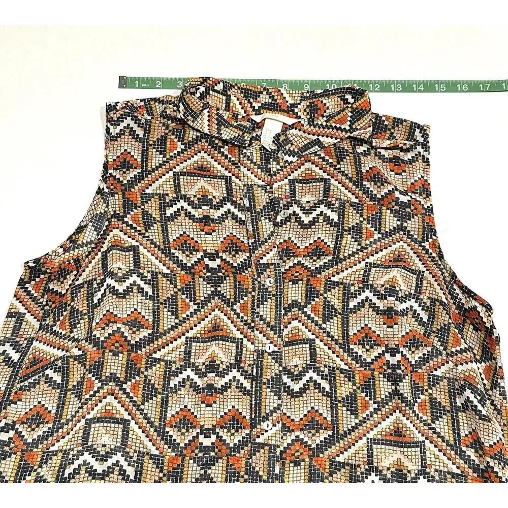 H&M Wonens Blouse Top Button Up Sleeveless Geometric Pattern Multicolor Size 12 - Picture 11 of 12